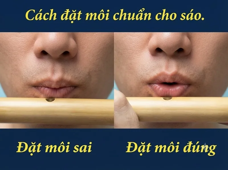 Khẩu hình môi và hướng luồng hơi chính xác là yếu tố quan trọng giúp sáo tạo âm thanh trong và ổn định.