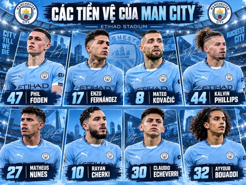 Tuyến giữa Man City là nơi thể hiện rõ triết lý kiểm soát bóng và phối hợp hiện đại.