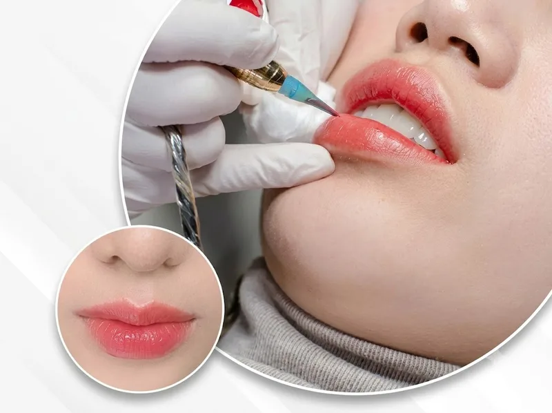 Môi thường trải qua giai đoạn sưng nhẹ, khô và bong vảy trước khi màu ổn định.